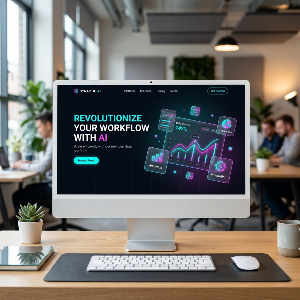 Modern SaaS product website design with dark mode, interactive data visualizations, and high-conversion landing page